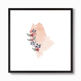 Maine Watercolor Floral State Poster