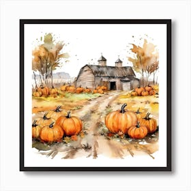 Farmhouse And Pumpkin Patch 8 Art Print