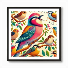 Colorful Birds Singing Art Print