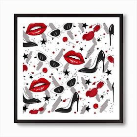 Red Lips Black Heels Pattern Art Print