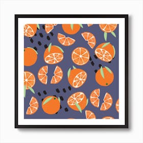 Orange Pattern On Purple With Floral Decoration Square Art Print