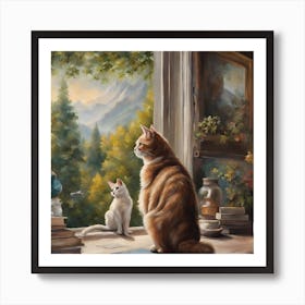 Cat By The Window Art Print