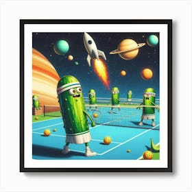 Space Pickleball Rocket Art Print