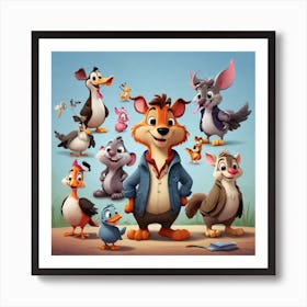 Group Of Cartoon Animals Art Print