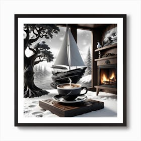 Ship and Cup Of Coffee Art Print
