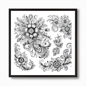 Black And White Floral Design 7 Art Print