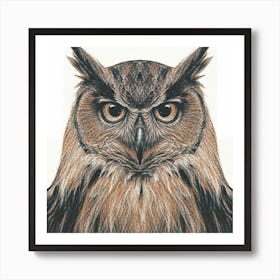 A captivating art print featuring a close-up portrait of a majestic and wise owl, rendered in detailed ink strokes. This nature-inspired and visually striking art print adds a touch of wildlife charm to home decor, appealing to bird enthusiasts and those who appreciate the beauty of the natural world. Art Print
