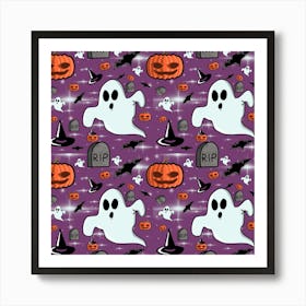 Pumpkin Ghost Witch Hat Halloween Sketch Holiday Art Print