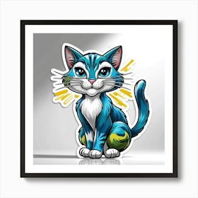 Blue Cat Sticker Art Print