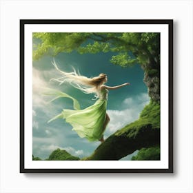 Fairy Girl In Green Dress 1 Art Print