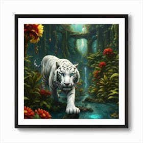 White Tiger In The Jungle Art Print