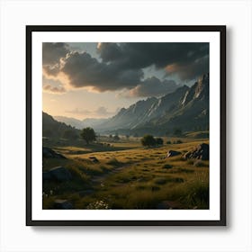 Photo Of Ultra Realistic Insane Illustration, A Landscape That Transmits Peace And Calm, Dramatic Light, Cinematic Lighting, Battered, Low Angle, Trending On Artstation, 4k Art Print