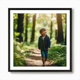 Little Boy Walking In The Forest Art Print