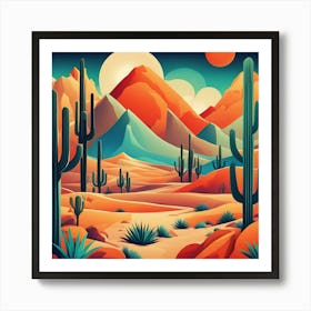 Cactus Desert Landscape Art Print