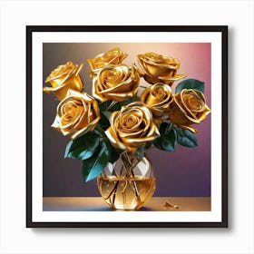 Gold Roses In A Vase 1 Art Print