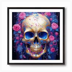 Skull With Roses Art Print