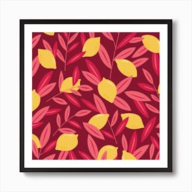 Red and Pink Seamless Pattern With Lemons Art Print