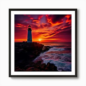 On The Edge Of A Vast Pale Blue Ocean A Solitary Lighthouse Stands Tall A Beacon Of Hope Art Print