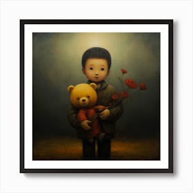 Boy With A Teddy Bear 1 Art Print