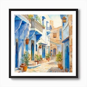 Blue Street In Morocco Art Print