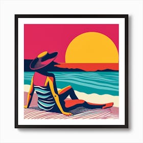 Woman Enjoying The Sun At The Beach 13 Art Print