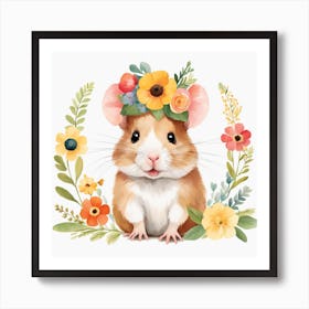 Floral Baby Hamster Nursery Illustration (44) Art Print