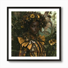 Bees Black Queen Art Print