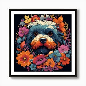 Dog With Flowers Art Print