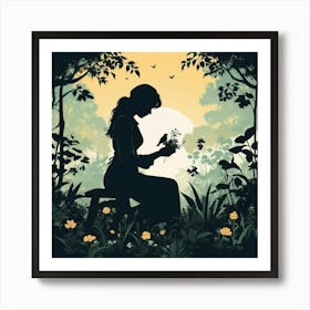 Silhouette Of A Woman In The Forest Art Print