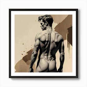 The Sculpted Silhouette: A Nude Adonis From Behind Art Print