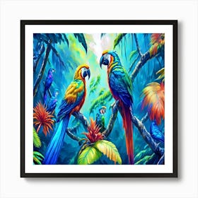 Parrots In The Jungle 4 Art Print