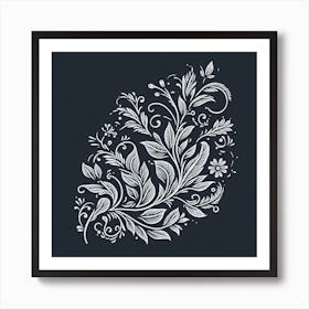 Floral Design On Black Background Art Print