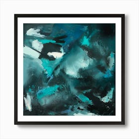 Calm Beneath The Storm in Teal- Cool Art, Abstract Painting, Teal, Cloud Art, Blue, Bold, Sky, Scenery, Expressionism, Minimalist Art, Modern Art Print