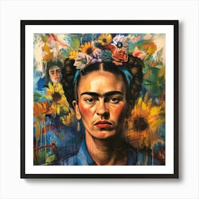 Battling Mental Health. Frida Kahlo Style Self Portrait. Art Print