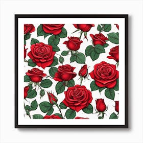 Red Roses Seamless Pattern 10 Art Print