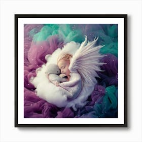 Firefly Sleeping, Winged, Baby Dragon, Mother, Cloud, Powdered Candy Dust, Swirling, Vivid Colors, P Art Print