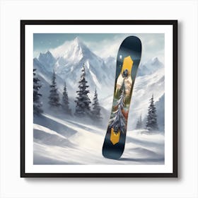 Snowboard In The Snow Art Print