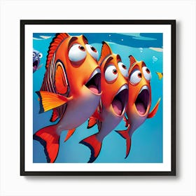 Three Singing Clown Fishes Finding Nemo Style Artwork For Kids Art Print