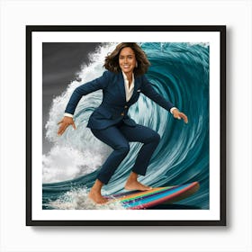 Obama Riding A Wave Art Print