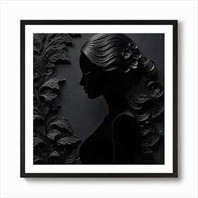 A Female Silhouette Rendered In Black Tones Against A Dark Art Print