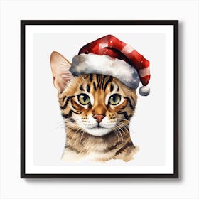 Bengal Cat In Santa Hat 3 Art Print