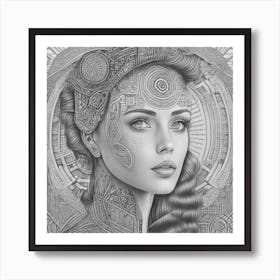 Default A Portrait Of A Women In Working Area With Zentangle A 1 Art Print