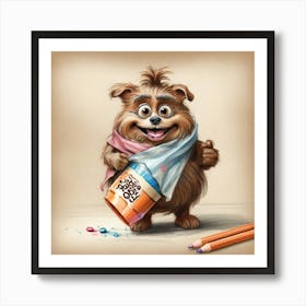 Cute Dog With Pencils Art Print