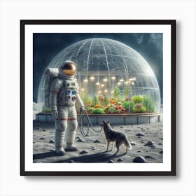 Astronaut With His Dog On The Moon 1 Art Print