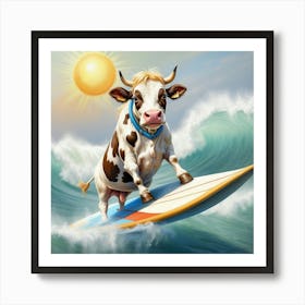 Cow Surfing Art Print