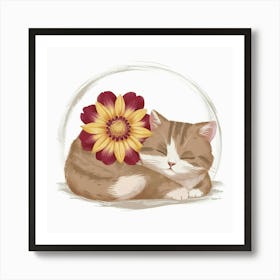 Cat With Flower Art Print