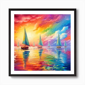 Sailboats At Sunset 2 Art Print