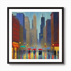 A Bustling Chicago Street Art Print