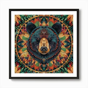 Black Bear In Mandala Art Print