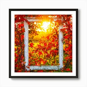 An Array Of Sun Kissed Leaves In Blazing Autumn Hues Captured Within An Ornate Seasonal Frame With (7) Art Print